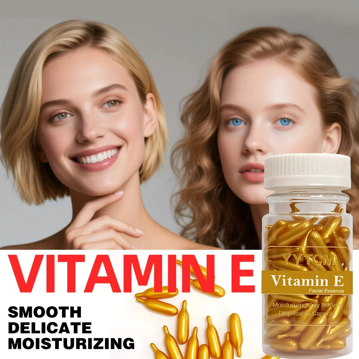 Cápsulas de suero de vitamina E, cápsulas de esencia de un solo uso, piel facial hidratante e hidratante, 90 cápsulas/botella - 1 botella