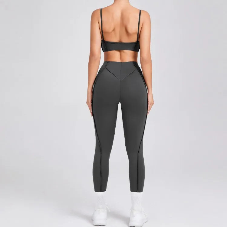 Yoga Sets Sports Fitness High Waist Hip-lifting Shapeing Trousers Backless Bra Suit Workout Gym Leggings Sets for Women