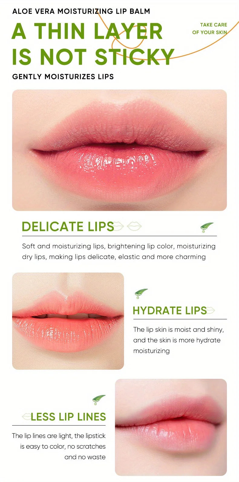 Bálsamo labial de aloe nutritivo, refrescante, hidratante e hidratante que previene grietas y reparar los labios suaves no irritantes