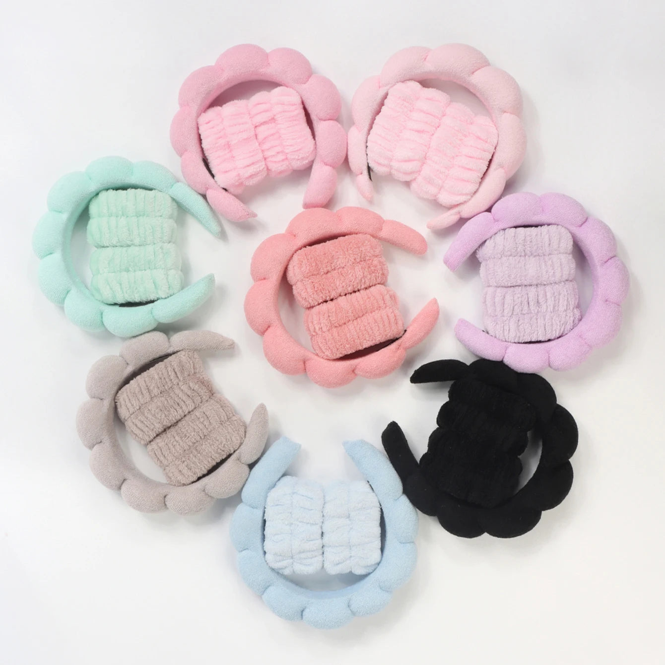 3 unit pulseras de lavado de microfibra de moda Scrunchies diadema hinchada Spa diadema de burbujas para lavar Maquillaje facial ducha cuidado de la piel