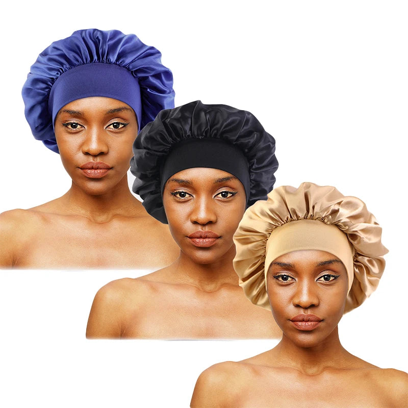 Nuevo gorro de dormir de ala ancha de satén, gorro sedoso para dormir, gorro para dormir con banda suave elástica, gorro de estilismo, herramienta para envolver el cabello