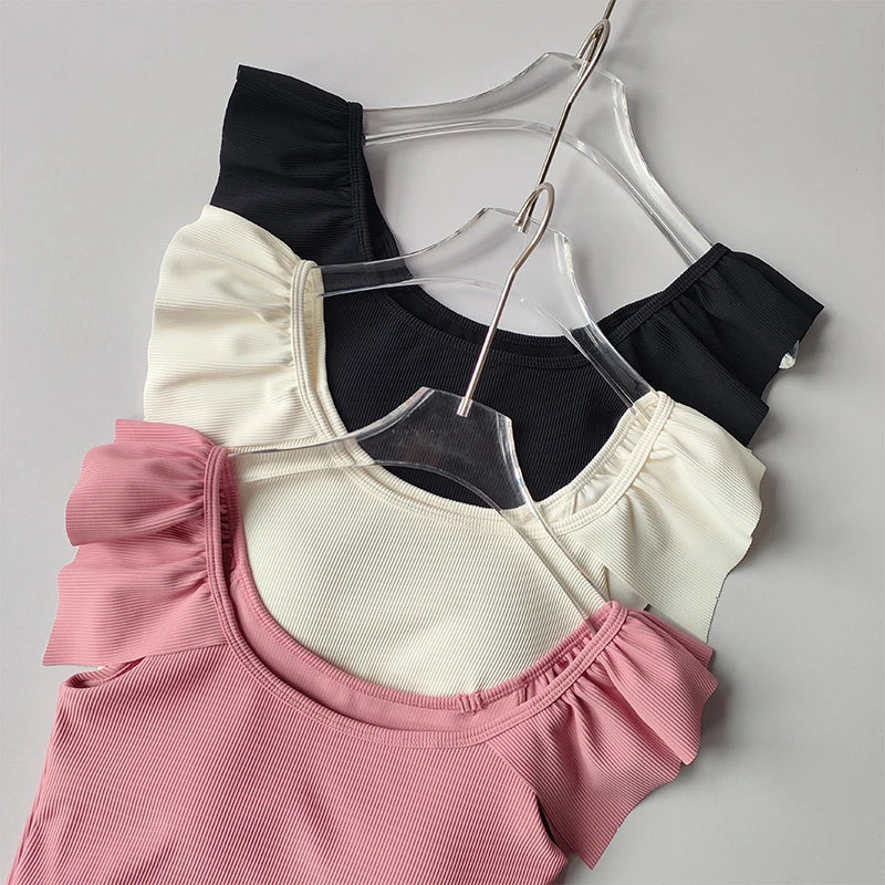 Small  Flying Sleeve Yoga Short Sleeve Quick-drying Breathable Short Fitness Clothing with Chest Pads Outside Wearing Pilates Top