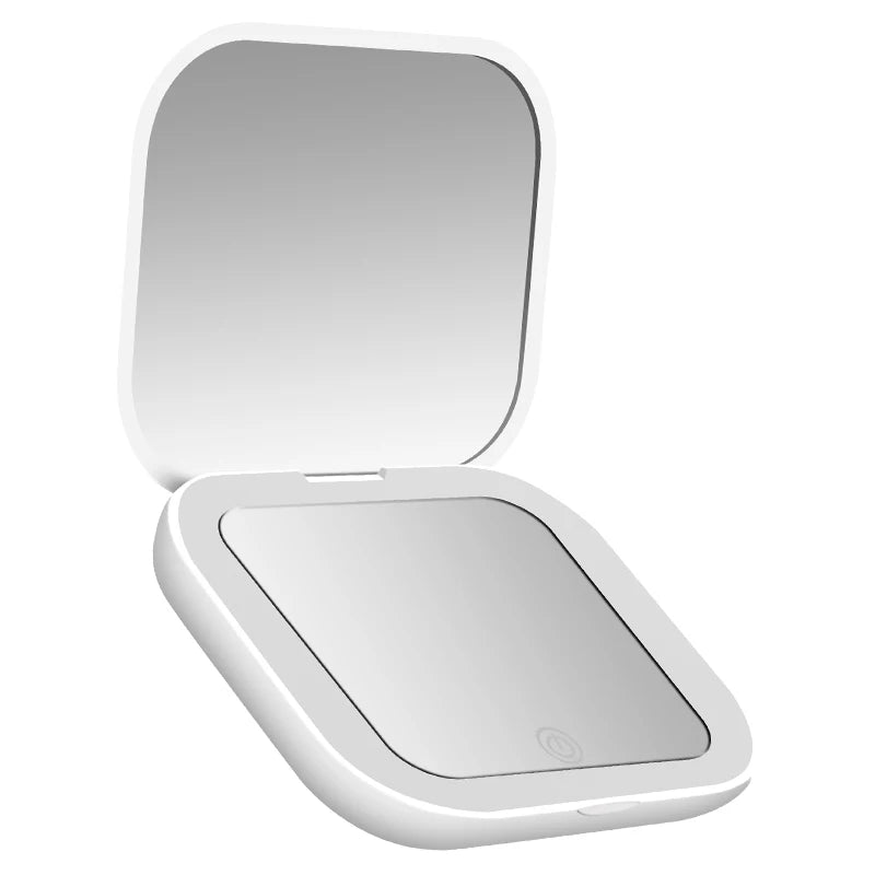 Espejo Compacto con Luces, Aumento 1X/2X, Espejo de Maquillaje LED Portátil, Plegable, de Bolsillo, para Viaje, Regalo o Bolso
