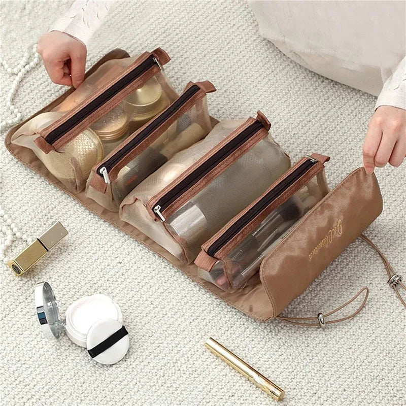 Bolsa de cosméticos desmontable, portátil, de gran capacidad, 4 en 1, bolsas de maquillaje, bolsa de aseo plegable portátil para almacenamiento de cosméticos de viaje