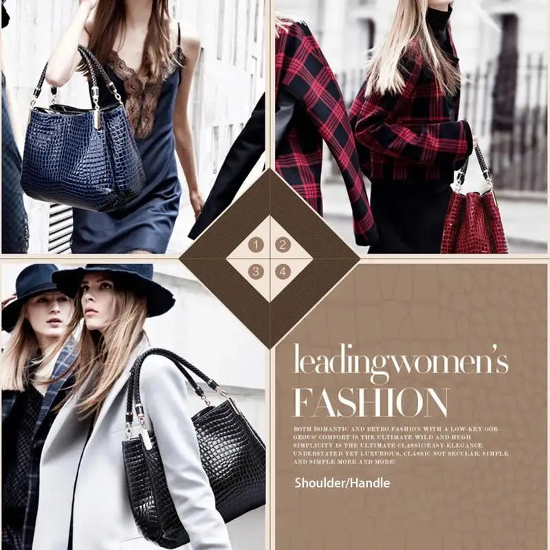 Bolso de mujer de gran capacidad, bolso de hombro para ir al trabajo diario, bolso de compras con estampado de cocodrilo y cara brillante