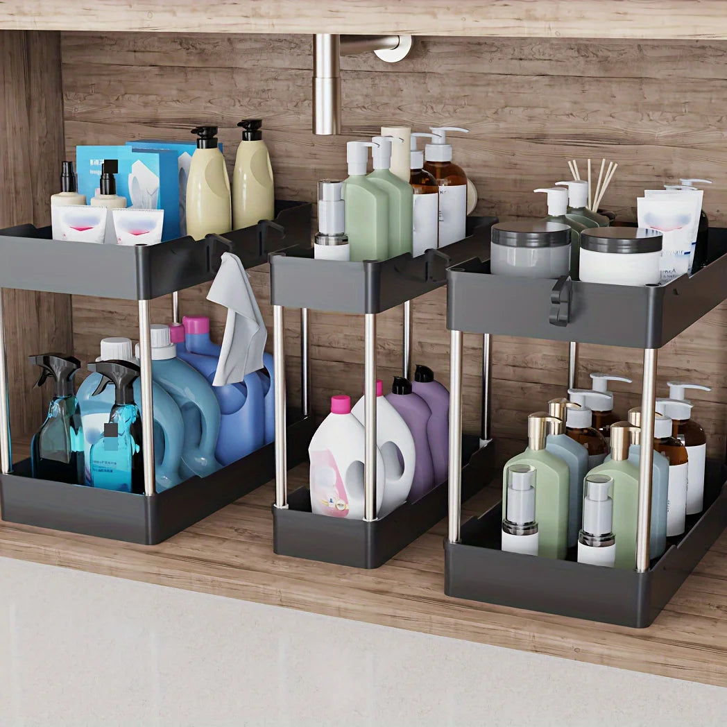 3pcs Under Bathroom Sink Organizers – Countertop Storage Racks for Cosmetics, Kitchen & Bathroom Use, Large, Medium, Small Sizes