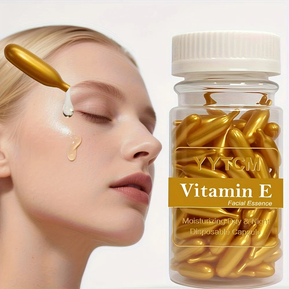 Cápsulas de suero de vitamina E, cápsulas de esencia de un solo uso, piel facial hidratante e hidratante, 90 cápsulas/botella - 1 botella