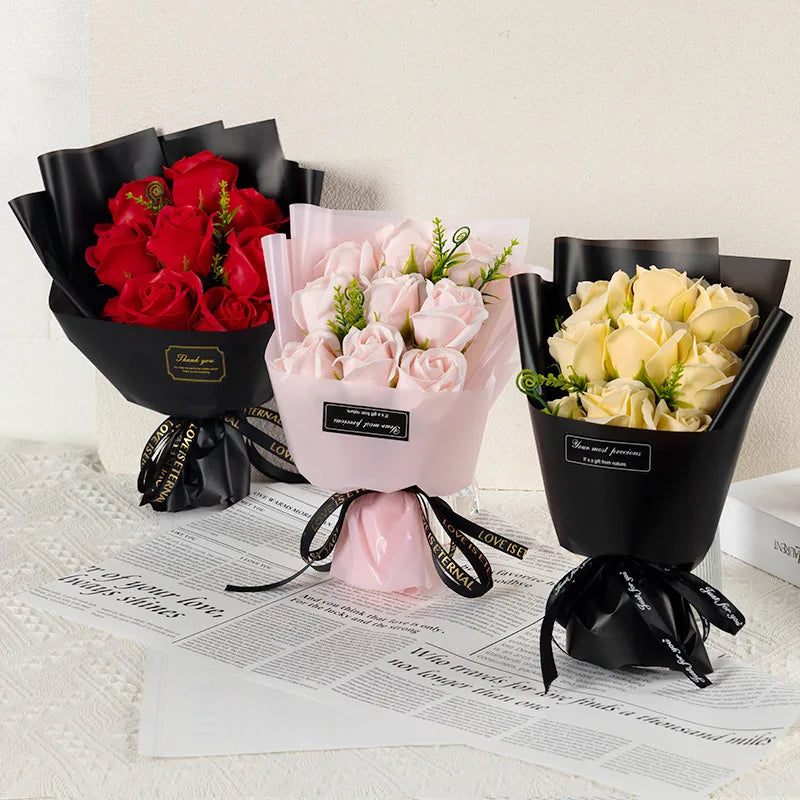 9 Heads Soap Flower Rose Bouquet Artificial Flower for Christmas Wedding Birthday Party Valentine's Day DIY Gift Home Decoration