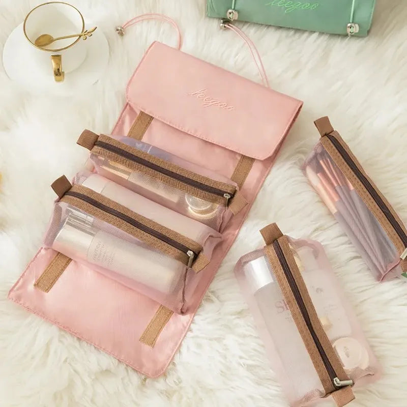 Bolsa de cosméticos desmontable, portátil, de gran capacidad, 4 en 1, bolsas de maquillaje, bolsa de aseo plegable portátil para almacenamiento de cosméticos de viaje