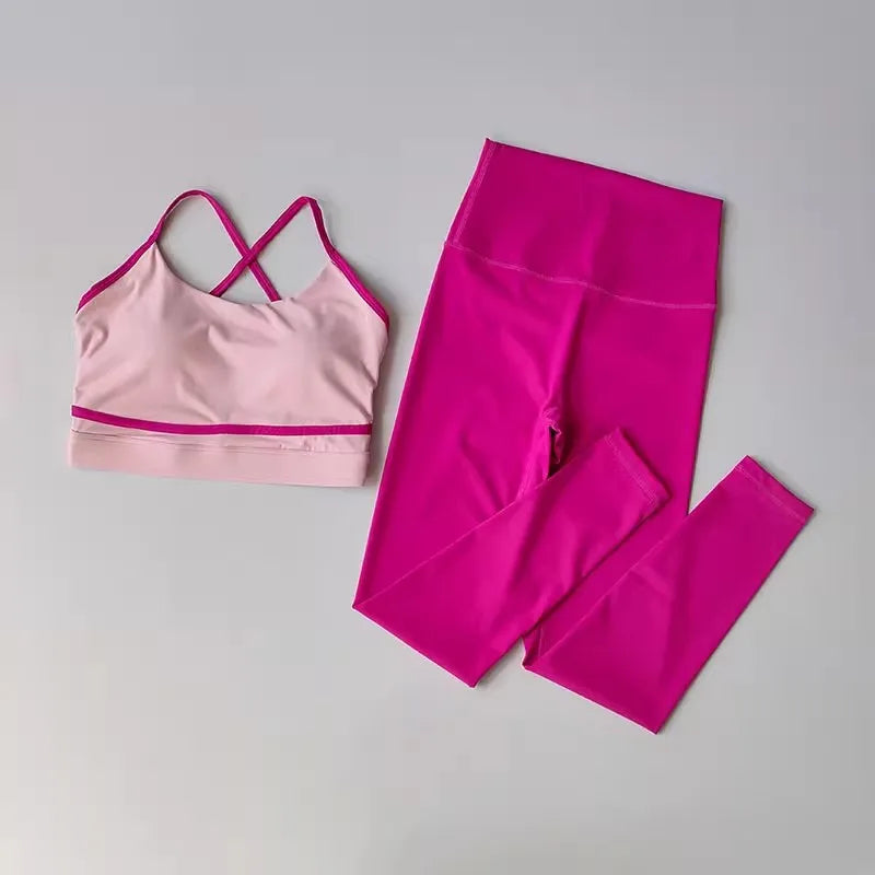 Conjunto de Yoga para mujer, conjunto de entrenamiento, mallas de Yoga de cintura alta de 2 piezas, Sujetador deportivo, traje de gimnasio, ropa deportiva, conjunto deportivo para Fitness