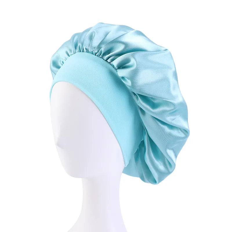 Nuevo gorro de dormir de ala ancha de satén, gorro sedoso para dormir, gorro para dormir con banda suave elástica, gorro de estilismo, herramienta para envolver el cabello