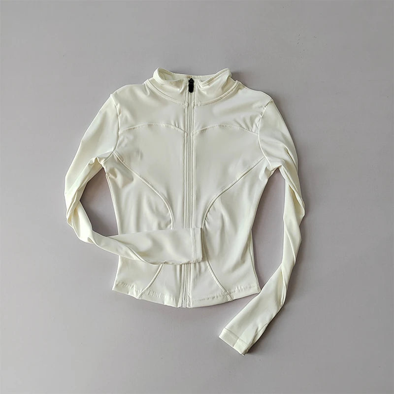 Chaqueta de manga larga para deportes al aire libre para mujer, ropa de Yoga delgada, cárdigan de secado rápido con cremallera, cuello alto, chaqueta para correr, Fitness, Top