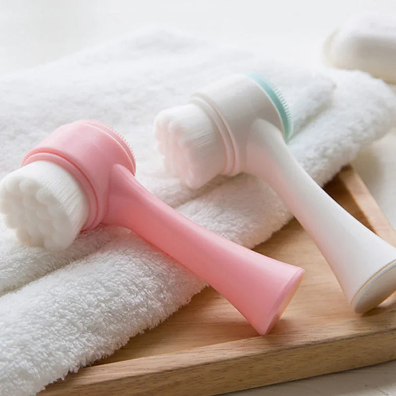 Cepillo de limpieza Facial de silicona doble 3D, cepillo Facial de masaje Manual, exfoliante de cerdas suaves, cepillo de lavado de cara de doble cara