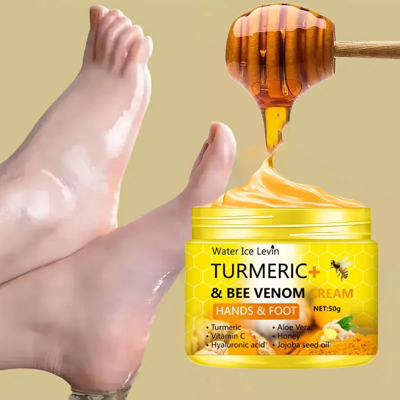 Crema antisecado para pies con veneno de abeja y cúrcuma, reparación de grietas para manos, crema para el cuidado de la piel, pies muertos, piel de las manos