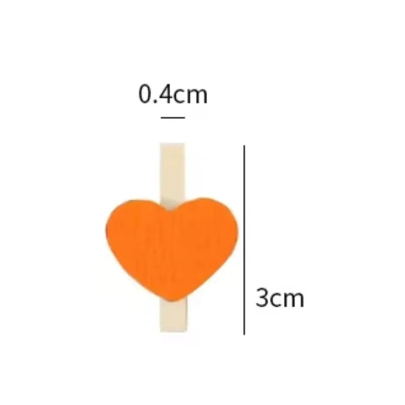 30x4mm 50pcs Wooden Colored Love Heart Photo Clip Memo Paper Peg Clothespin Stationery Valentine's Day Wedding Party Craft Decor