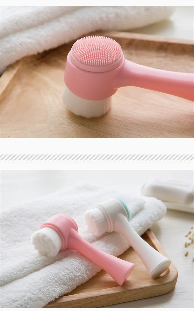 Cepillo de limpieza Facial de silicona doble 3D, cepillo Facial de masaje Manual, exfoliante de cerdas suaves, cepillo de lavado de cara de doble cara
