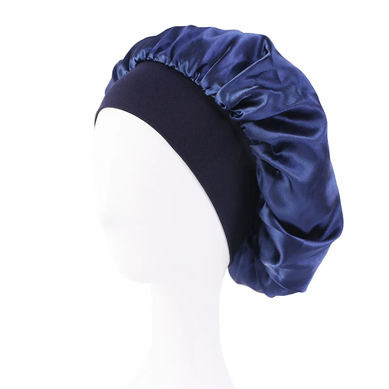 Nuevo gorro de dormir de ala ancha de satén, gorro sedoso para dormir, gorro para dormir con banda suave elástica, gorro de estilismo, herramienta para envolver el cabello