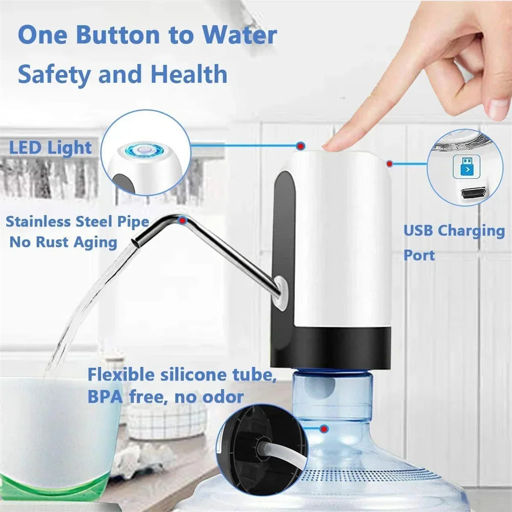 Water Dispenser Pump Portable Electric Water Dispenser Pump for 5 Gallon Bottles USB Rechargeable Water Bucket Tool Carboy Bar