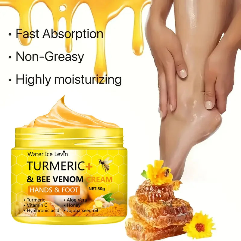 Crema antisecado para pies con veneno de abeja y cúrcuma, reparación de grietas para manos, crema para el cuidado de la piel, pies muertos, piel de las manos