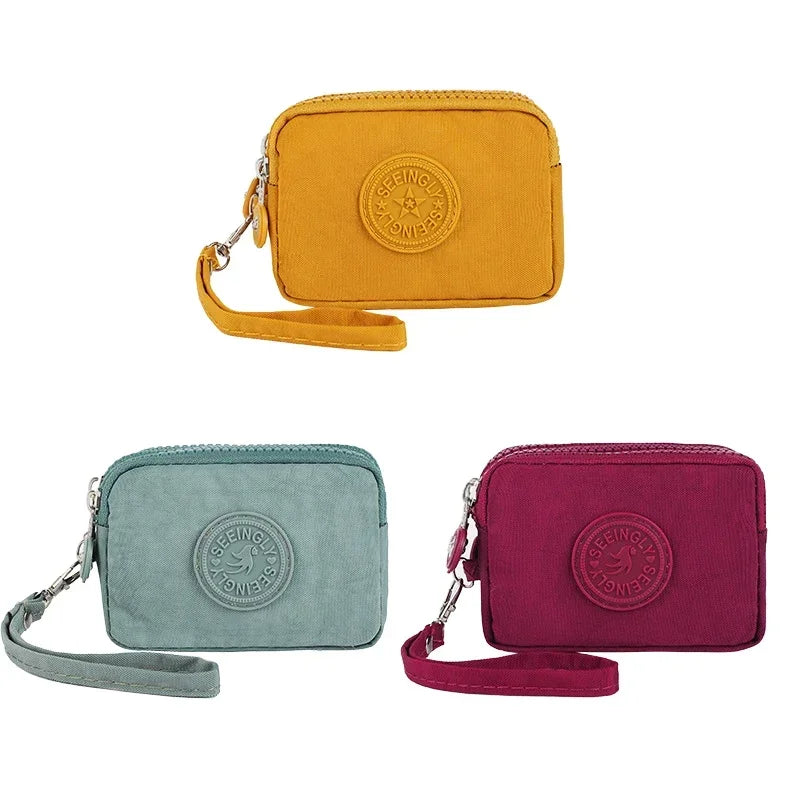 Mini monedero de nailon, bolso para llaves, billeteras para mujer con cremallera, impermeable, portátil, tarjetero de tres capas, bolso para mujer y niña, bolso para auriculares