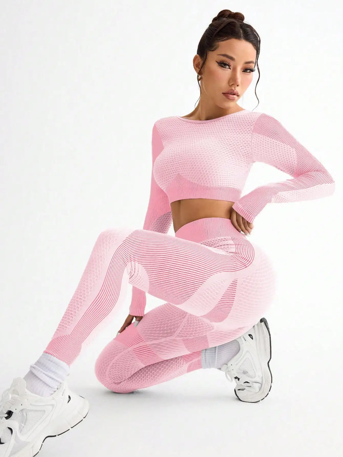 Traje de Yoga sin costuras para mujer, traje deportivo ajustado para correr, transpirable, para Fitness al aire libre, 2 uds.