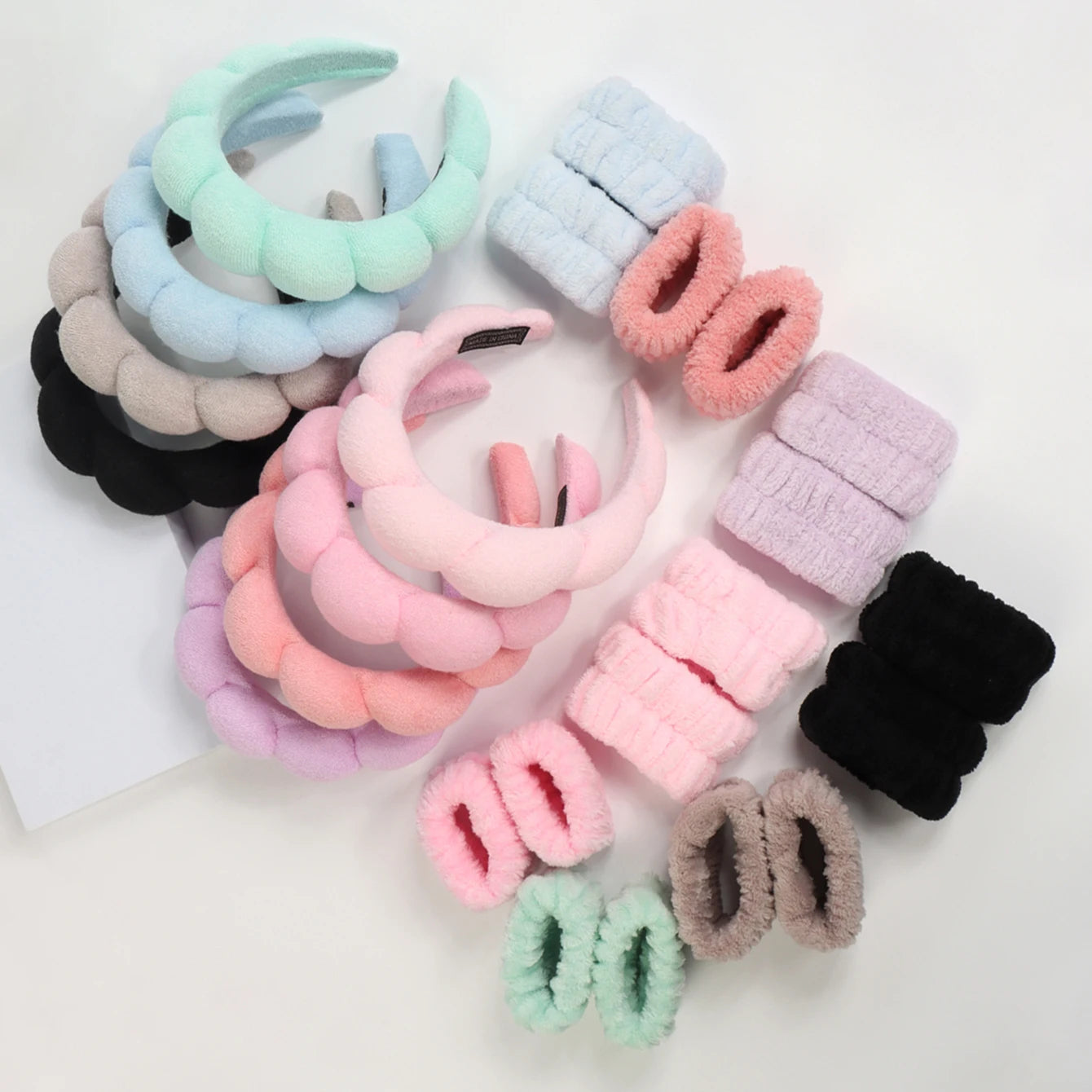 3 unit pulseras de lavado de microfibra de moda Scrunchies diadema hinchada Spa diadema de burbujas para lavar Maquillaje facial ducha cuidado de la piel