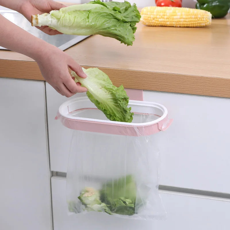 Portable Trash Bag Plastic Bracket Kitchen Cabinet Door Basket Hanging Trash Can Wall-Mounted Kitchen Organzier 