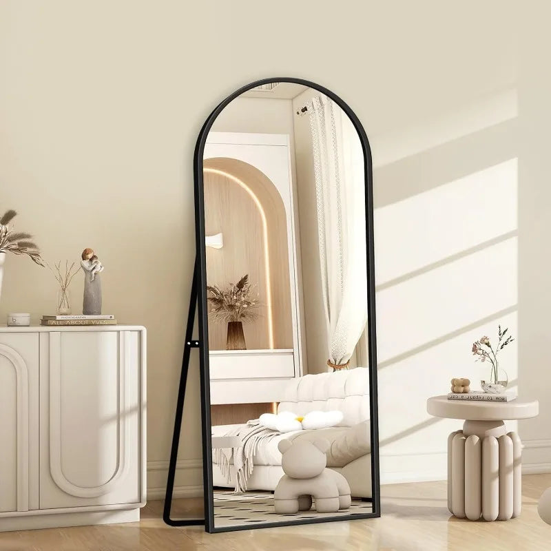 Full Length modern Mirror with Stand - 57" x 18" Aluminum Alloy Frame Full Body Mirror