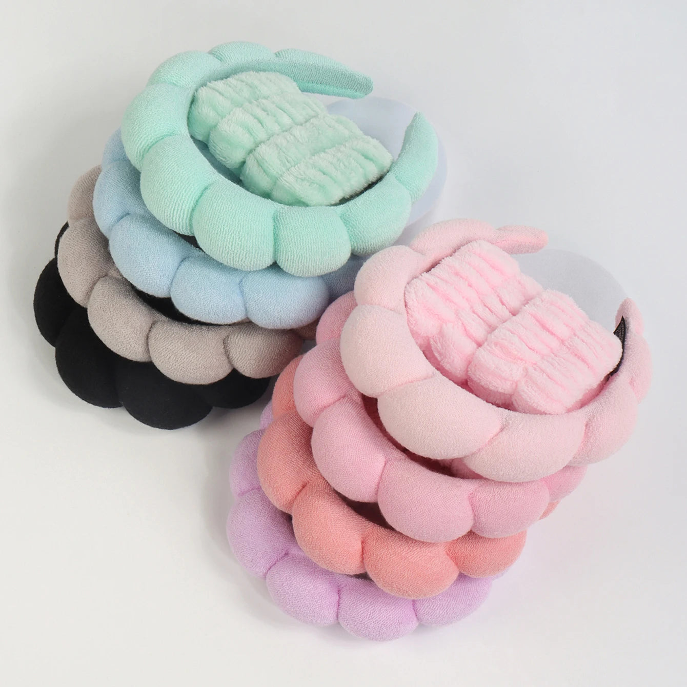 3 unit pulseras de lavado de microfibra de moda Scrunchies diadema hinchada Spa diadema de burbujas para lavar Maquillaje facial ducha cuidado de la piel