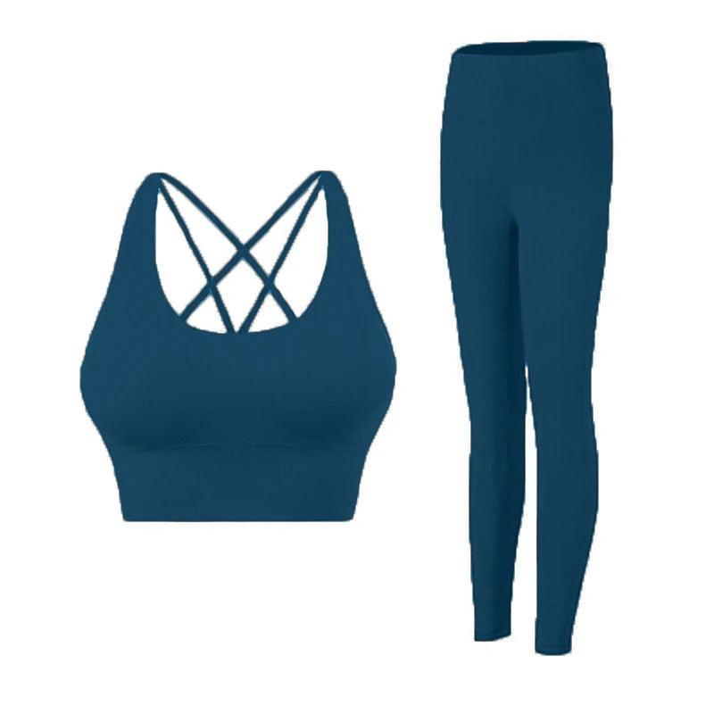 Ropa de Yoga de 2 piezas, chándal para mujer, ropa atlética, traje de Fitness para Pilates, entrenamiento de gimnasio, ropa de realce, Sujetador deportivo, traje de mallas