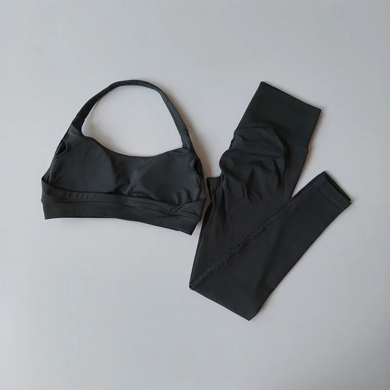 Traje de Yoga sin costuras para mujer, Sujetador deportivo con espalda de belleza, lencería, glúteos de melocotón, mallas de cintura alta para Fitness, traje de Yoga para gimnasio, conjunto de Pilates