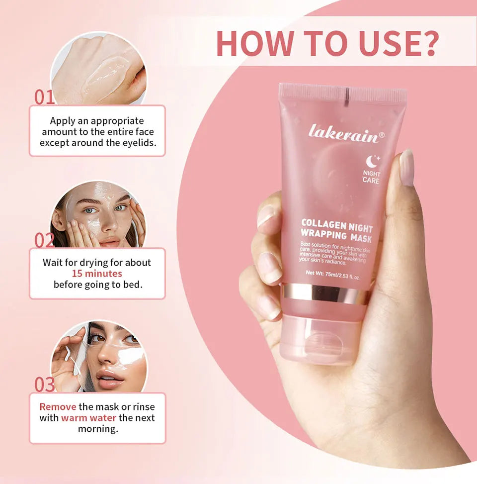 Mascarilla Facial de colágeno, paquete de envoltura nocturna, elasticidad, cuidado de hidratación, reduce la flacidez, Colágeno Hidrolizado para