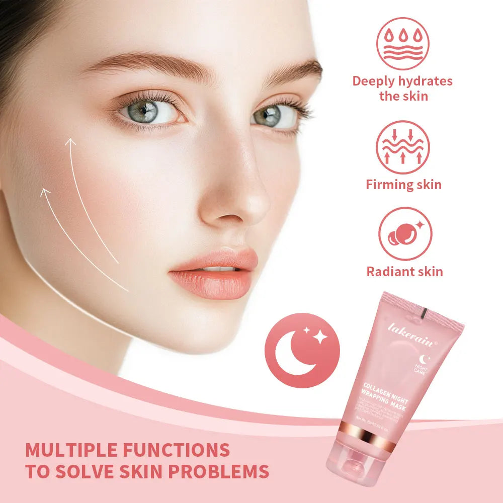 Mascarilla Facial de colágeno, paquete de envoltura nocturna, elasticidad, cuidado de hidratación, reduce la flacidez, Colágeno Hidrolizado para
