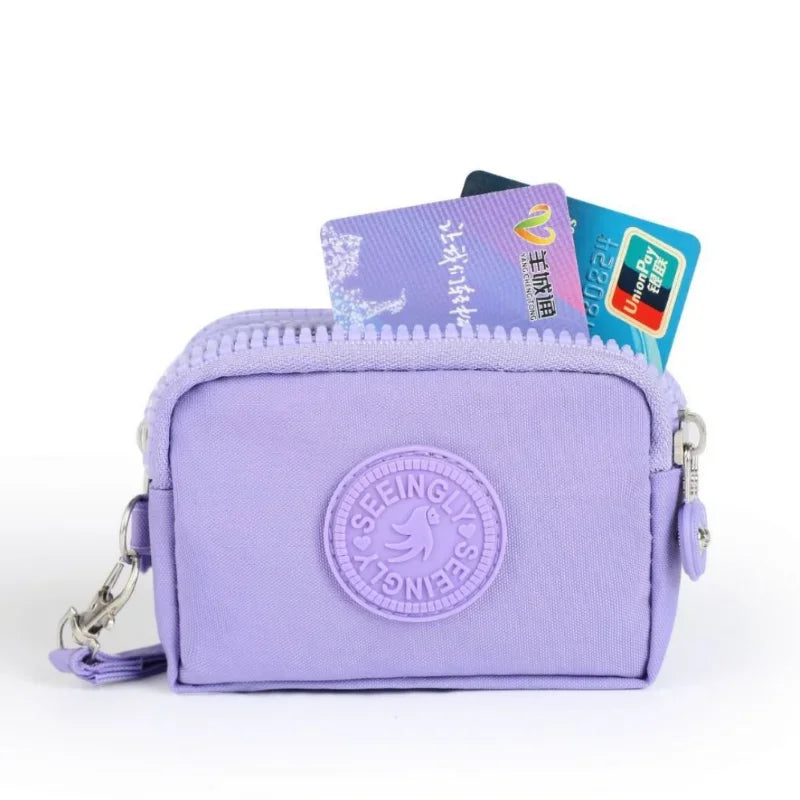 Mini monedero de nailon, bolso para llaves, billeteras para mujer con cremallera, impermeable, portátil, tarjetero de tres capas, bolso para mujer y niña, bolso para auriculares