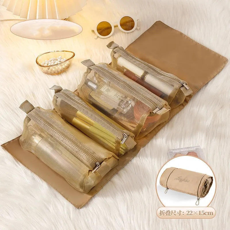 Bolsa de cosméticos desmontable, portátil, de gran capacidad, 4 en 1, bolsas de maquillaje, bolsa de aseo plegable portátil para almacenamiento de cosméticos de viaje