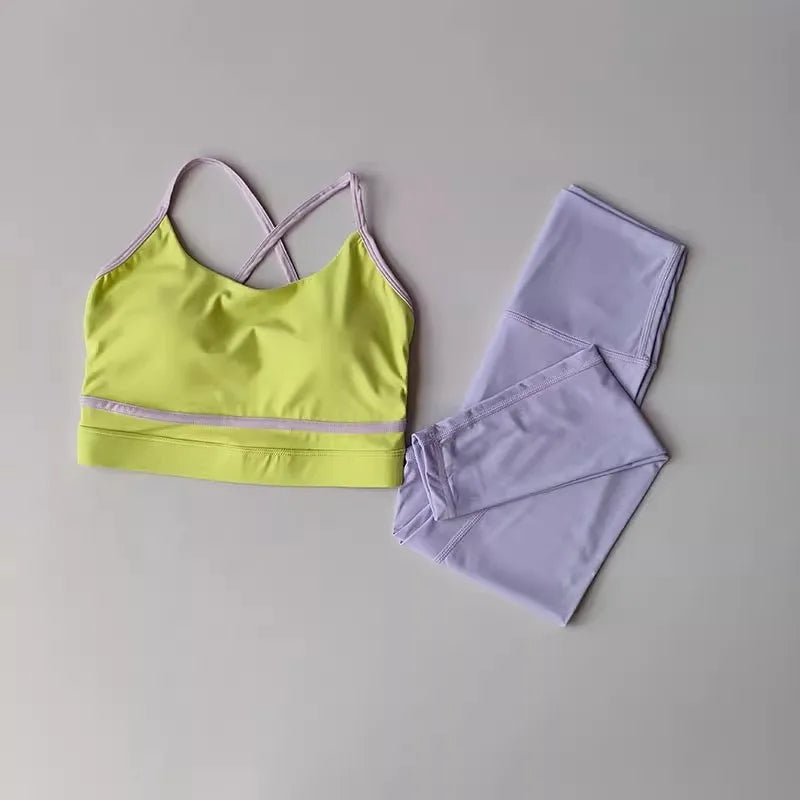 Conjunto de Yoga para mujer, conjunto de entrenamiento, mallas de Yoga de cintura alta de 2 piezas, Sujetador deportivo, traje de gimnasio, ropa deportiva, conjunto deportivo para Fitness