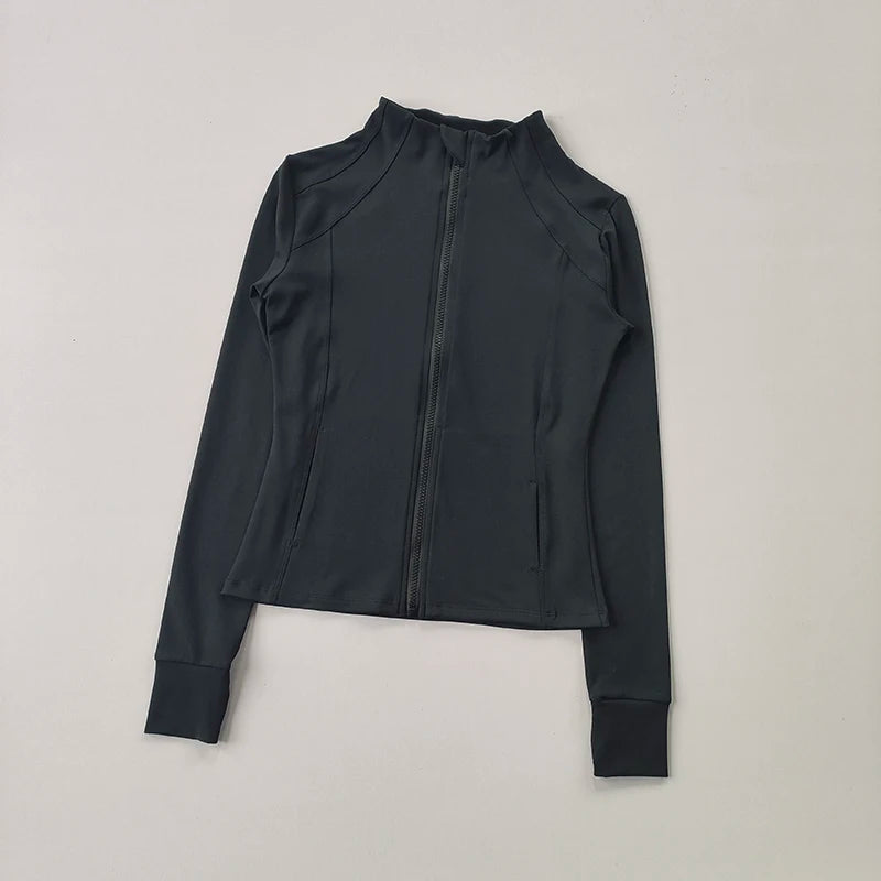 Chaqueta deportiva con cremallera para mujer, camisa de Yoga para Fitness, abrigos para entrenamiento y correr, cárdigan cálido de manga larga para gimnasio, chaqueta ajustada ajustada, ropa deportiva
