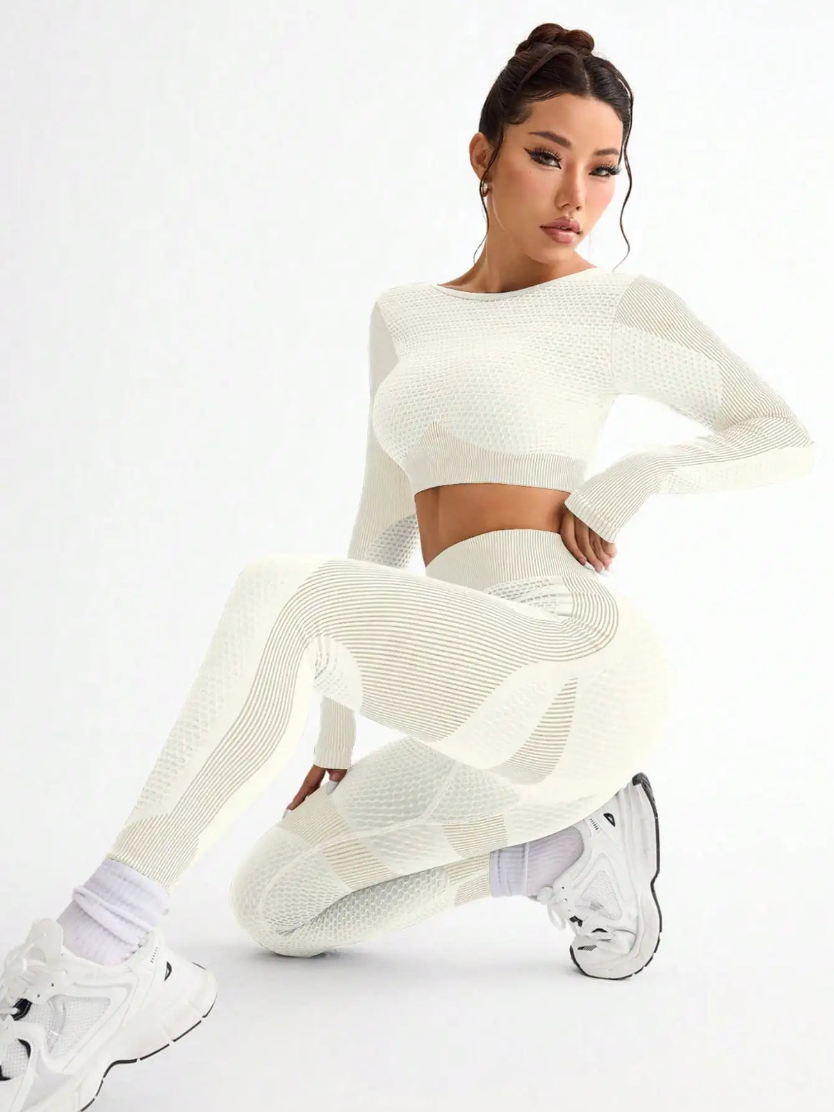 Traje de Yoga sin costuras para mujer, traje deportivo ajustado para correr, transpirable, para Fitness al aire libre, 2 uds.