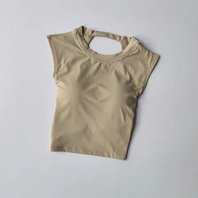 Camiseta deportiva con almohadilla  espalda descubierta, traje de Yoga adelgazante de secado rápido, ropa superior