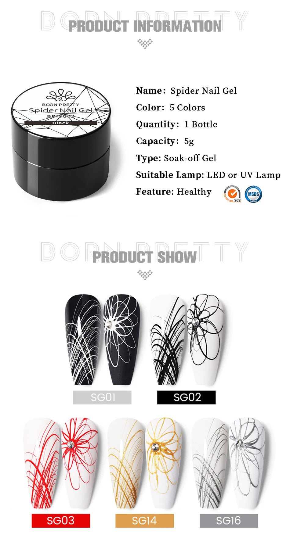 White Black Silver Spider Drawing Gel Nail Polish UV Painting Outline Gel Varnish Nails Art All For Manicure