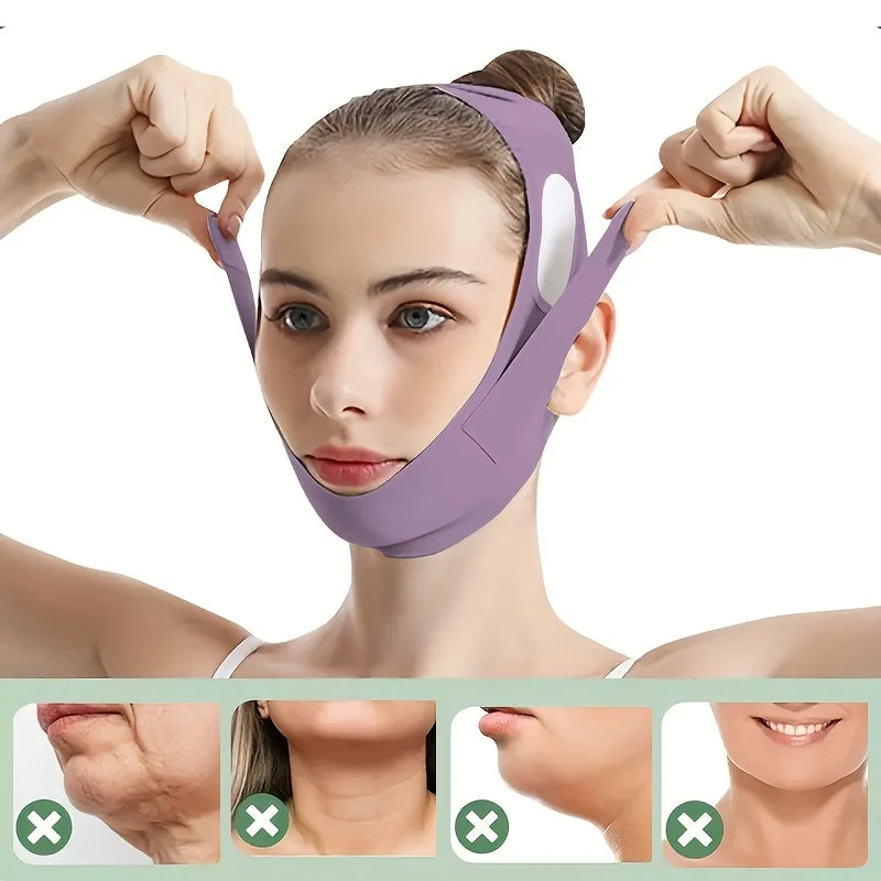 Banda de Estiramiento facial durante la noche con fibra de grafeno: reductor de barbilla doble y definidor de mandíbulas, correa de belleza reutilizable lavable, 5 tamaños