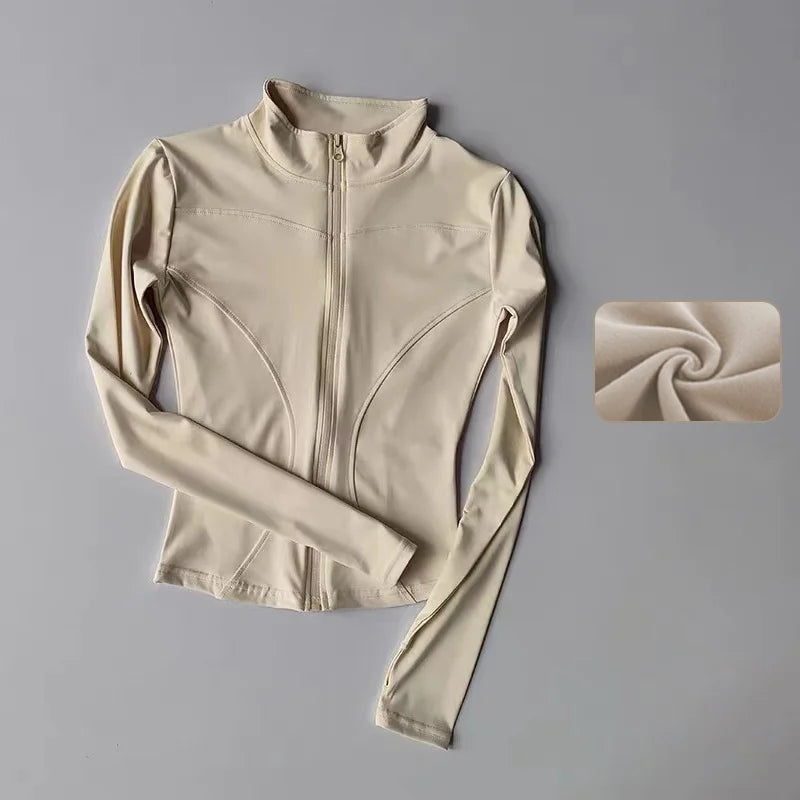 Chaqueta de manga larga para deportes al aire libre para mujer, ropa de Yoga delgada, cárdigan de secado rápido con cremallera, cuello alto, chaqueta para correr, Fitness, Top