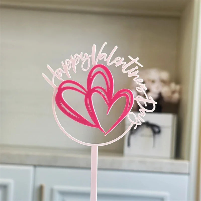 10PCS Acrylic Cake Topper Happy Valentine's Day Cupcake Topper for Wedding Party Cake Decorations Love Heart Dessert Decoration