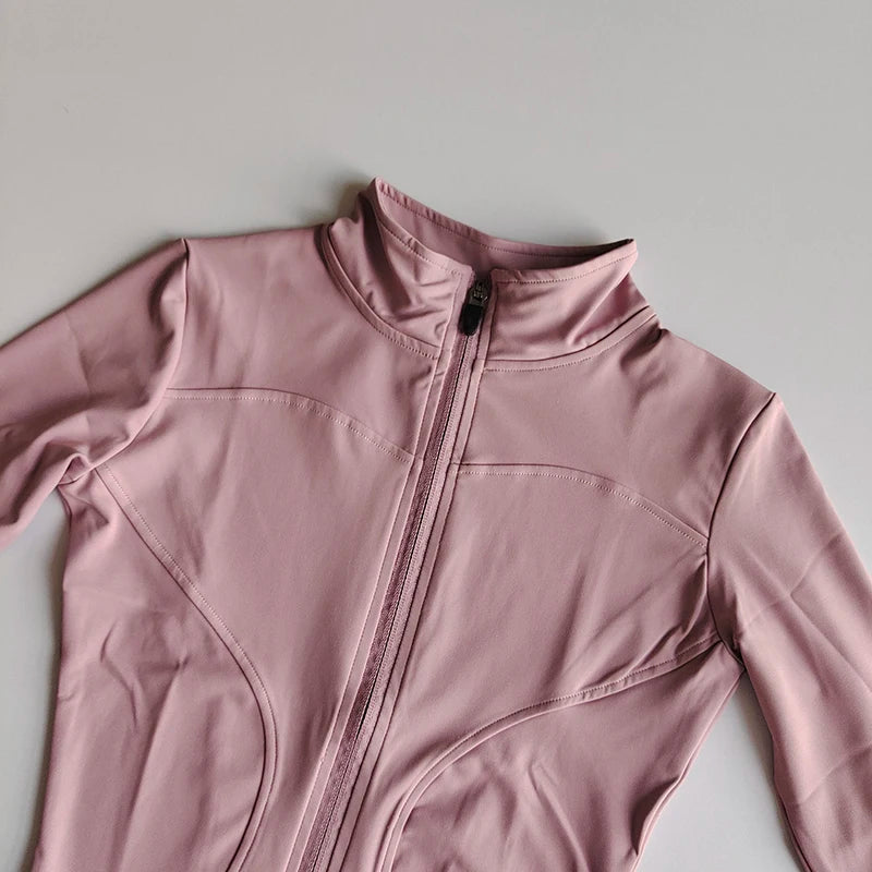 Chaqueta de manga larga para deportes al aire libre para mujer, ropa de Yoga delgada, cárdigan de secado rápido con cremallera, cuello alto, chaqueta para correr, Fitness, Top