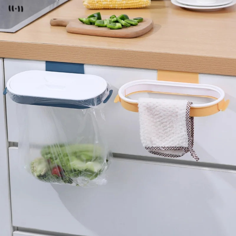 Portable Trash Bag Plastic Bracket Kitchen Cabinet Door Basket Hanging Trash Can Wall-Mounted Kitchen Organzier 