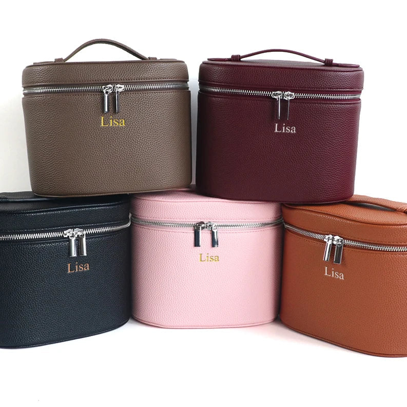 Caja de cosméticos de cuero  de gran capacidad con , bolsa de cosméticos portátil de viaje