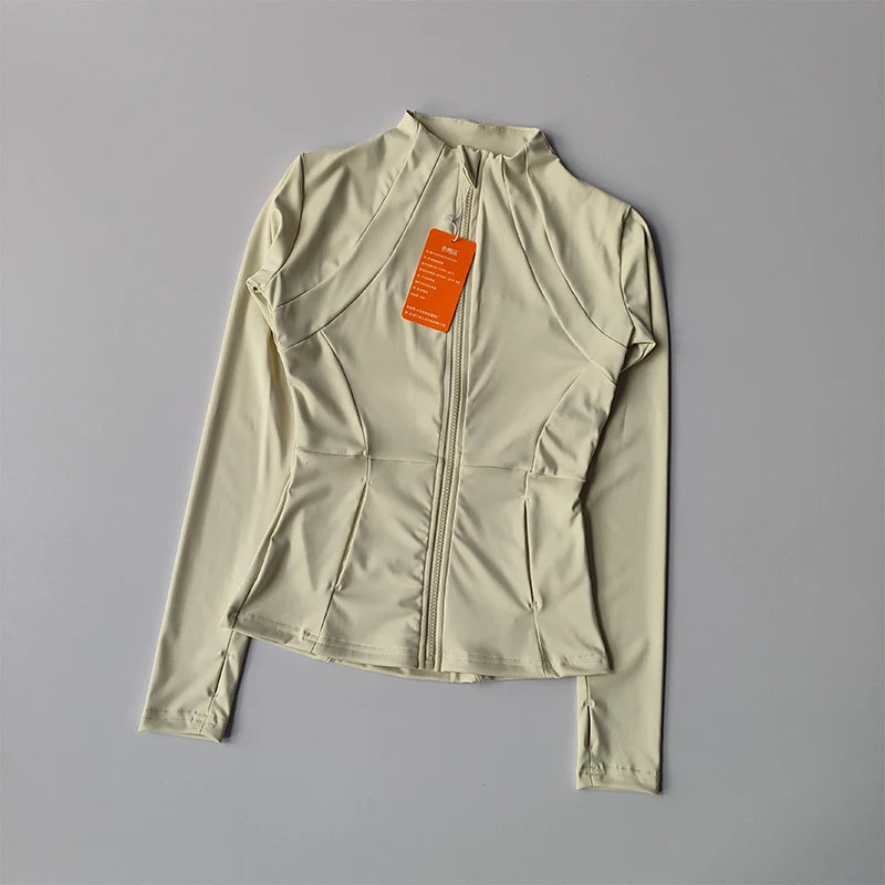 Chaqueta deportiva con cremallera para mujer, camisa de Yoga para Fitness, abrigos para entrenamiento y correr, cárdigan cálido de manga larga para gimnasio, chaqueta ajustada ajustada, ropa deportiva