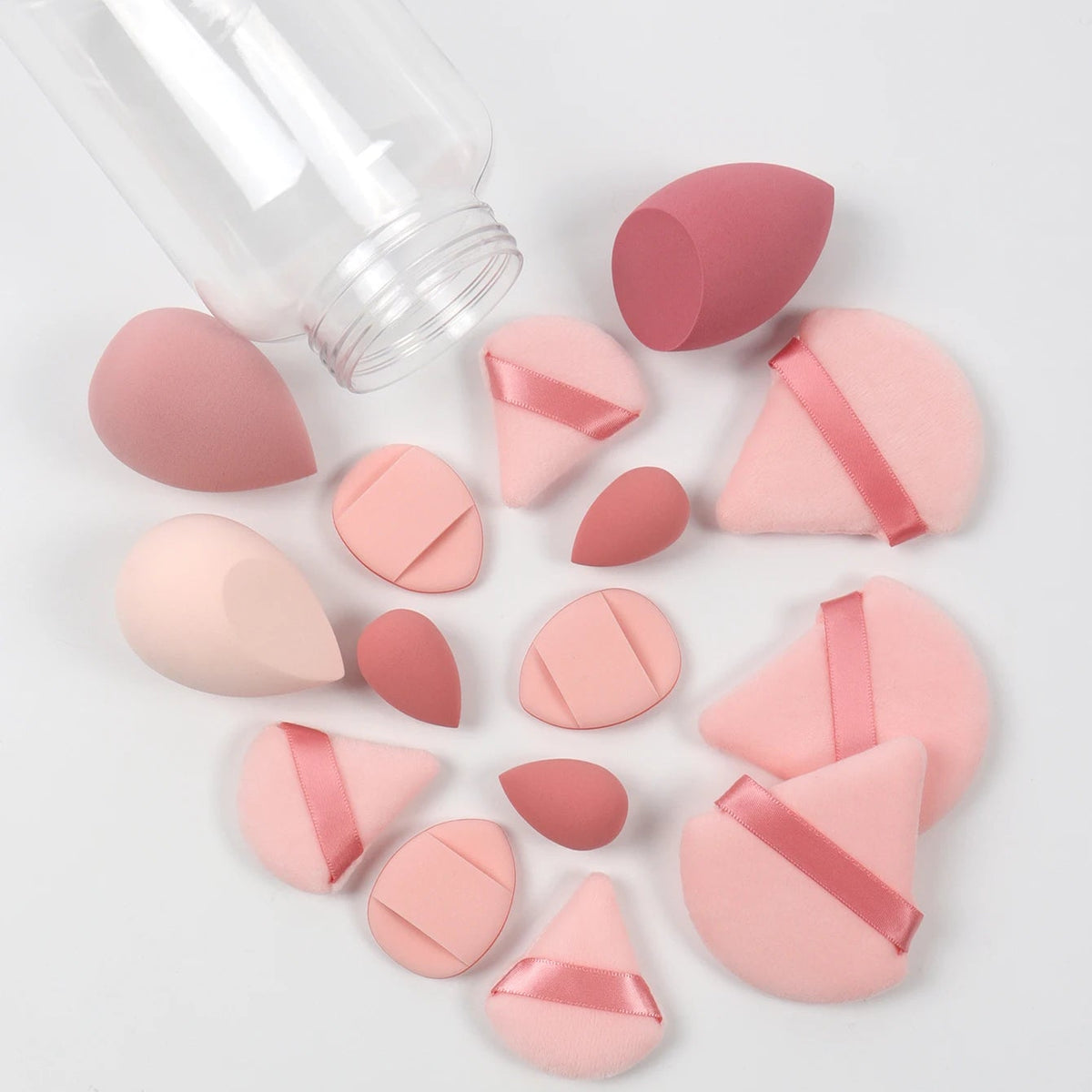 Primavera 15 latas, 3 esponjas para polvos sueltos y 3 mini esponjas para polvos sueltos y 3 mini huevos de maquillaje y 3 mini esponjas con cojín de aire, mezcla de bases