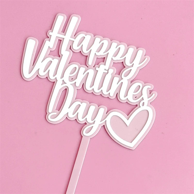 10PCS Acrylic Cake Topper Happy Valentine's Day Cupcake Topper for Wedding Party Cake Decorations Love Heart Dessert Decoration