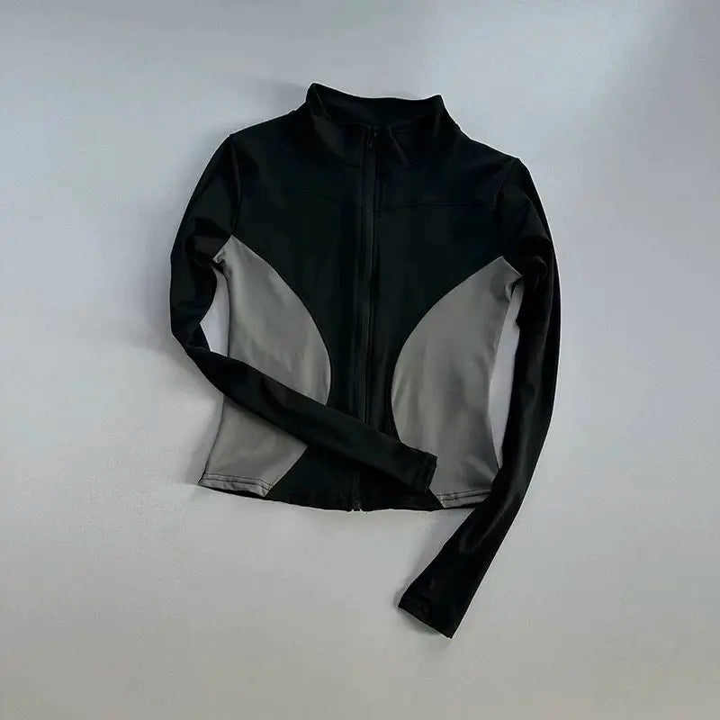 Chaqueta de manga larga para deportes al aire libre para mujer, ropa de Yoga delgada, cárdigan de secado rápido con cremallera, cuello alto, chaqueta para correr, Fitness, Top